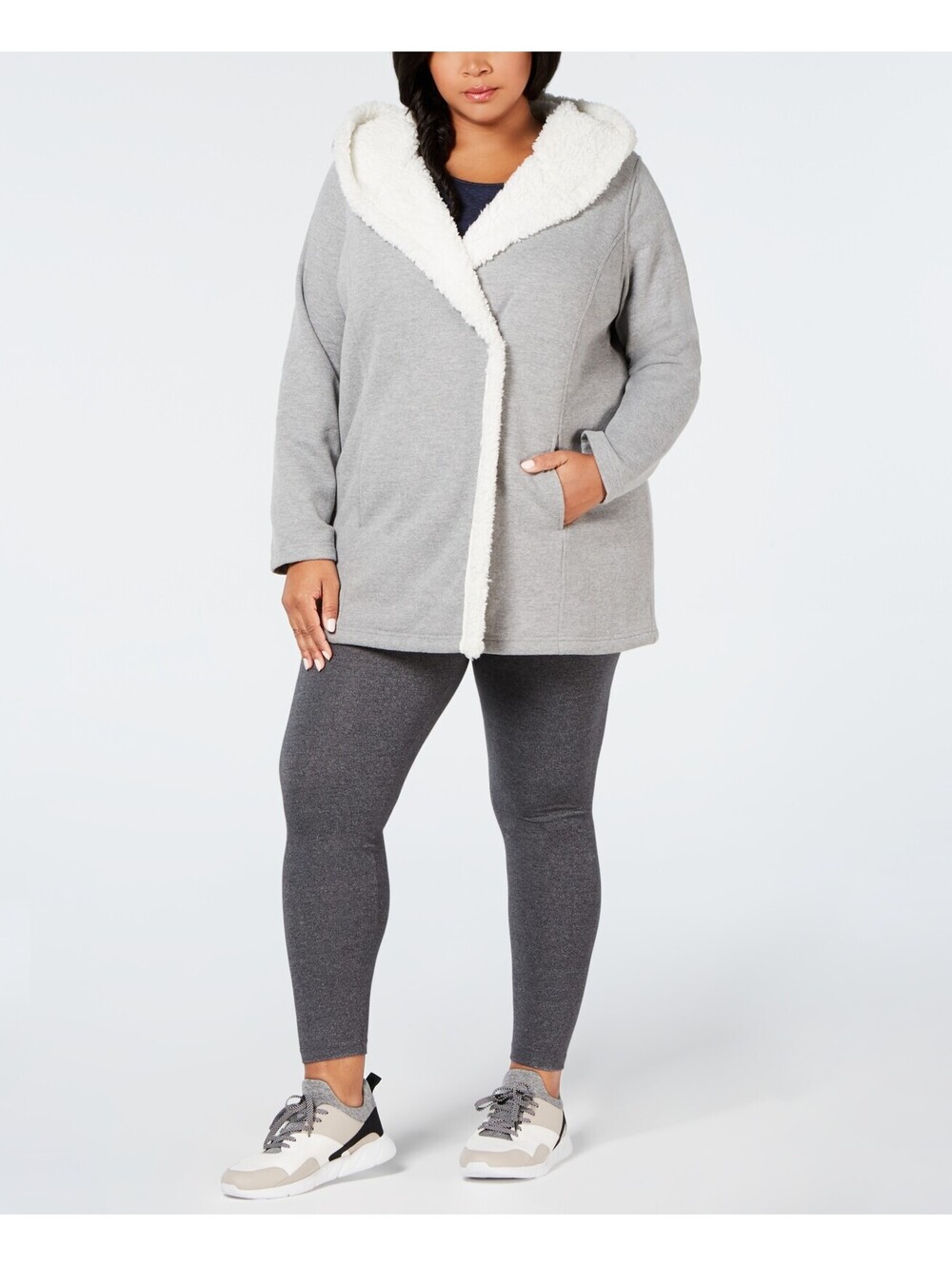 Ideology Womens Plus Size Fleece Lined Hooded Jacket Size 1X